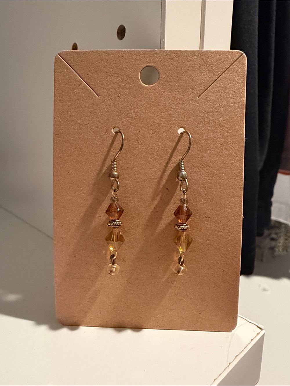 Delicate Amber Crystal Drop Earrings - Yellow/Brown